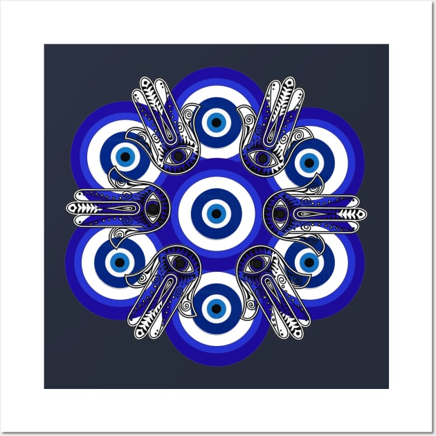 Evil Eye Hamsa Mandala Wall Art by Aurora X